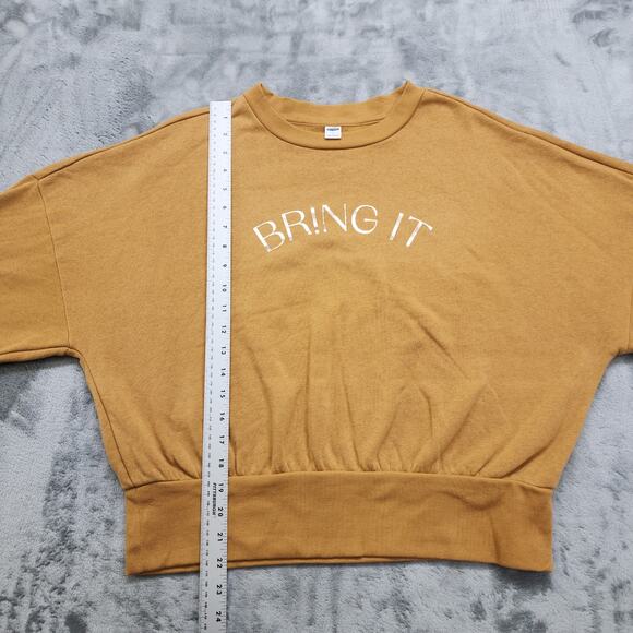 Old Navy Sweatshirt Womens L Tan Crew Neck Bring It Metallic Graphic Pullover - Picture 9 of 10